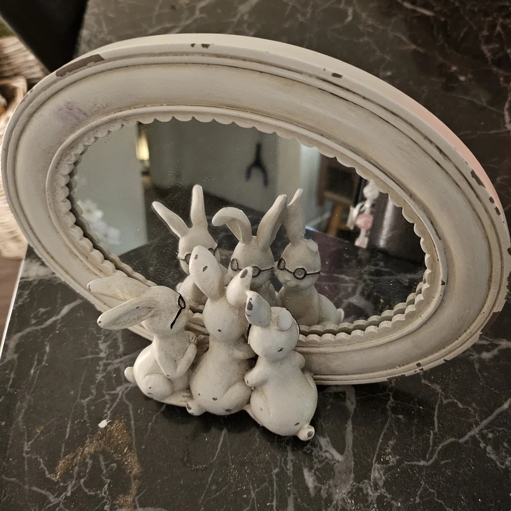 Charming White Bunny Mirror